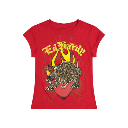 Leopard Panther Rhinestone Cap Sleeve | Women's Tee | Ed Hardy CHERRY | Ed Hardy