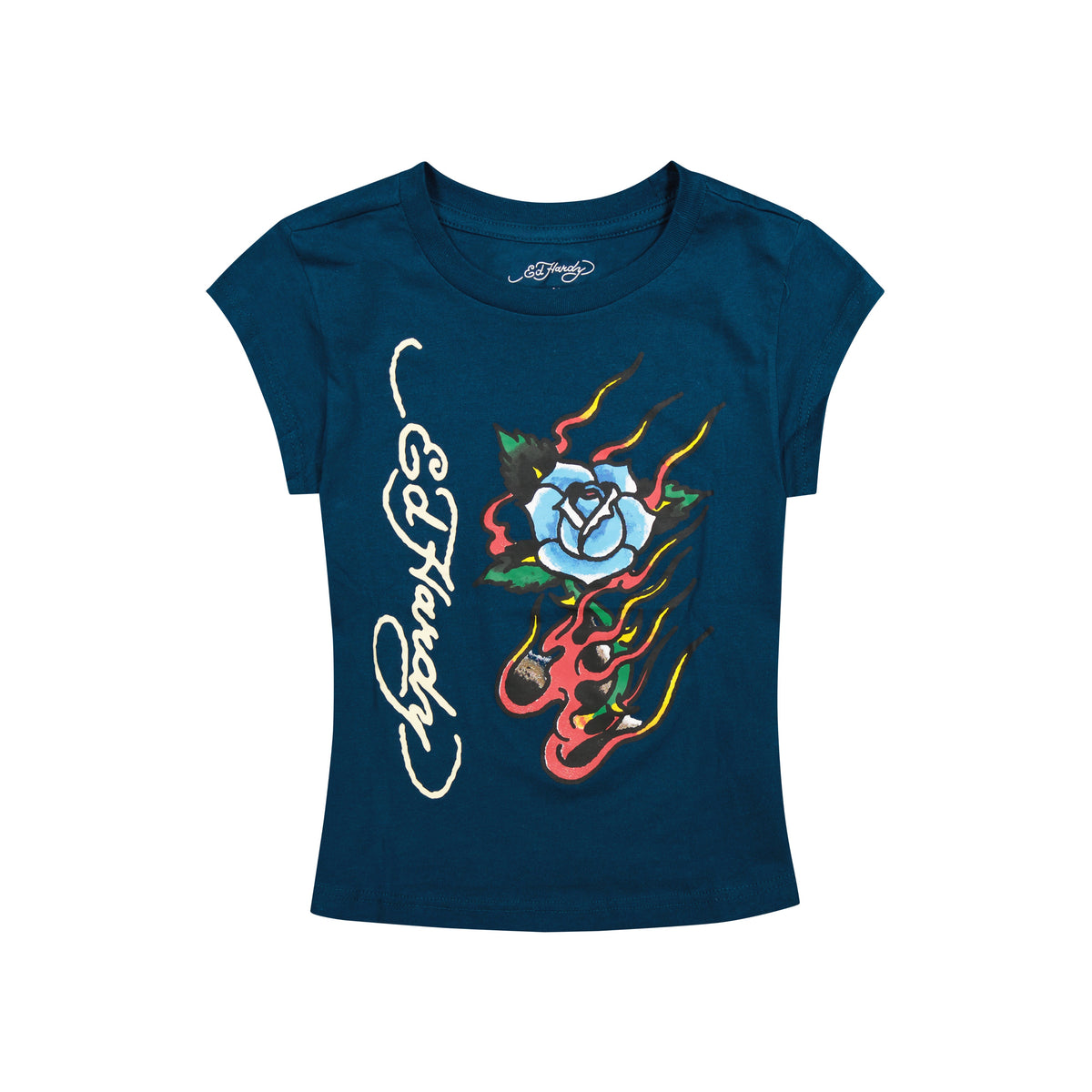 Flame Rose Cap Sleeve Tee SAPPHIRE | Ed Hardy