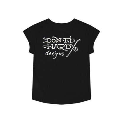 Fire Tiger Rhinestone Cap Sleeve Tee BLACK | Ed Hardy