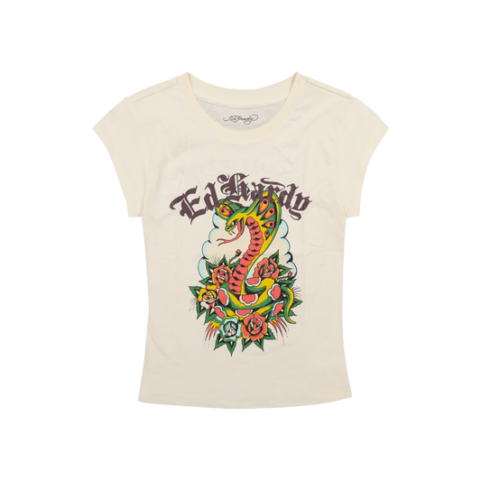 Rose Cobra Cap Sleeve Tee IVORY | Ed Hardy