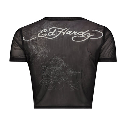 Dragon Print Mesh Shirt BLACK | Ed Hardy