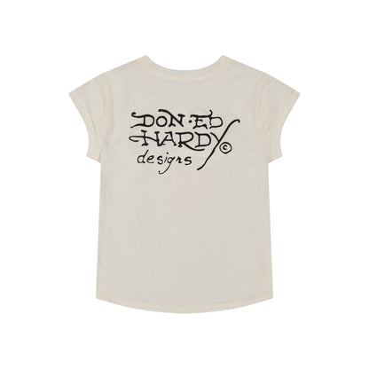 LKS Heart Rhinestone Cap Sleeve Tee IVORY | Ed Hardy