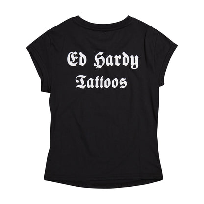 Black Rose Rhinestone Cap Sleeve Tee BLACK | Ed Hardy