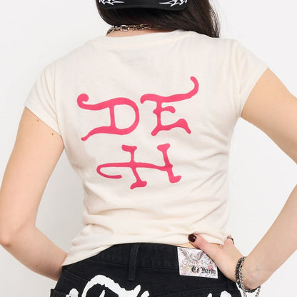 Pink Flame Skull Cap Sleeve | Women's Y2K Tee | Ed Hardy IVORY | Ed Hardy