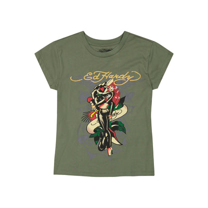 Sailor Girl Cap Sleeve Tee LT OLIVE | Ed Hardy