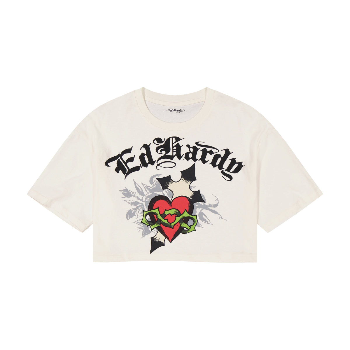 Cross Heart Cropped Boxy Tee VTG IVORY | Ed Hardy