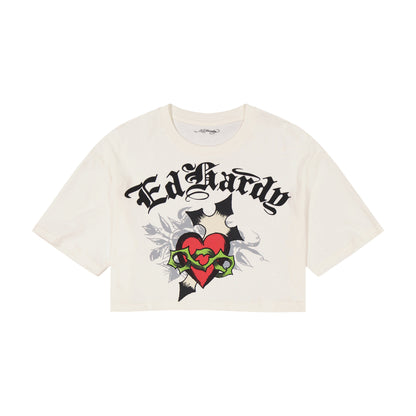 Cross Heart Cropped Boxy Tee VTG IVORY | Ed Hardy
