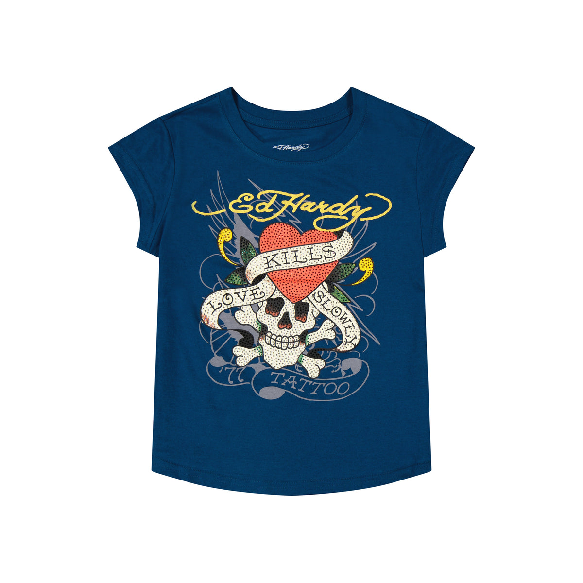 LKS Skull Rhinestone Cap Sleeve Tee SAPPHIRE | Ed Hardy