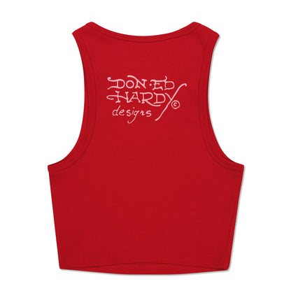 Rhinestone Tiger Rib Knit Tank Red | Ed Hardy