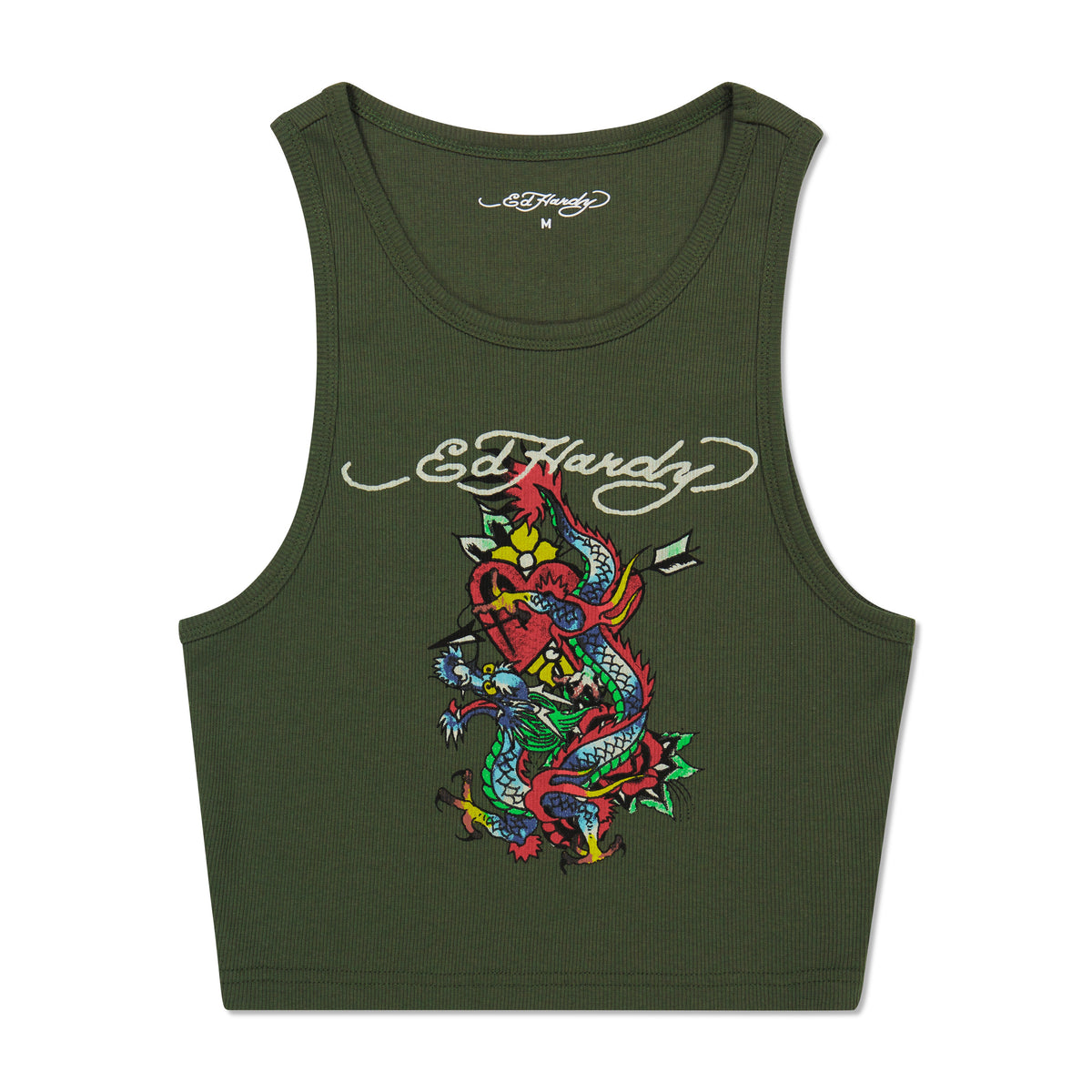 Dragon Heart Rib Knit Tank Olive | Ed Hardy