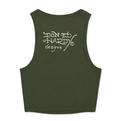 Dragon Heart Rib Knit Tank Olive | Ed Hardy
