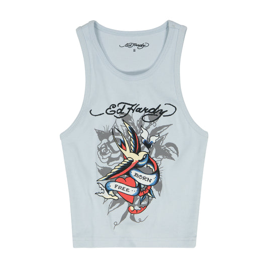 Swallow Rib Tank Top ARCTIC BLUE | Ed Hardy