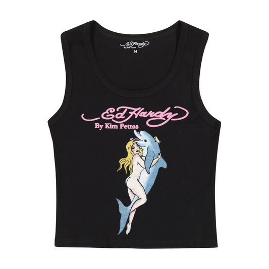 Dolphin Girl Tank Top BLACK | Ed Hardy