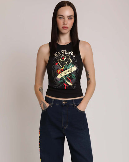 Black Rose Rhinestone Tank BLACK | Ed Hardy