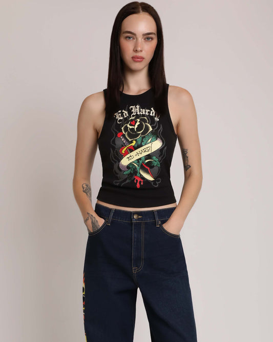 Black Rose Rhinestone Tank BLACK | Ed Hardy