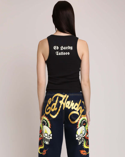 Black Rose Rhinestone Tank BLACK | Ed Hardy
