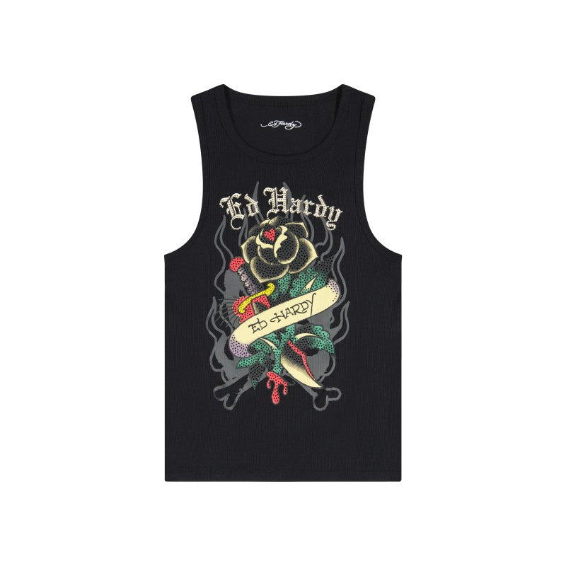 Black Rose Rhinestone Tank BLACK | Ed Hardy