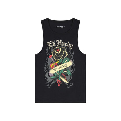 Black Rose Rhinestone Tank BLACK | Ed Hardy