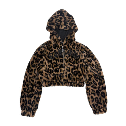 Sacred Heart Faux Fur Hooded Jacket LEOPARD | Ed Hardy