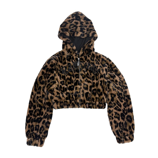 Sacred Heart Faux Fur Hooded Jacket LEOPARD | Ed Hardy
