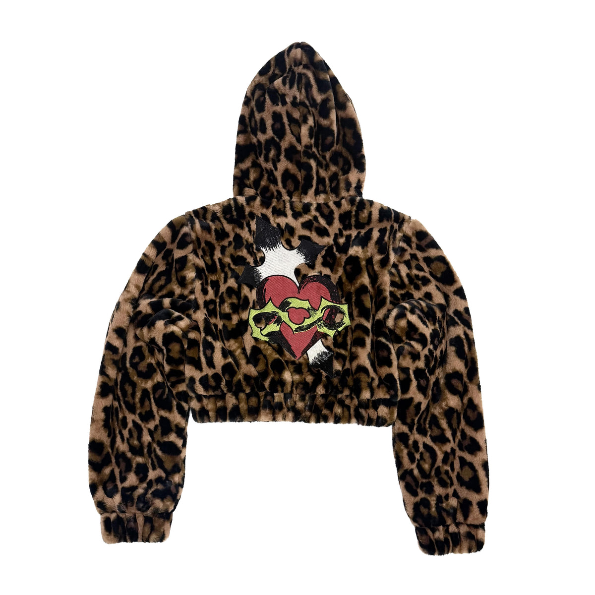 Sacred Heart Faux Fur Hooded Jacket LEOPARD | Ed Hardy