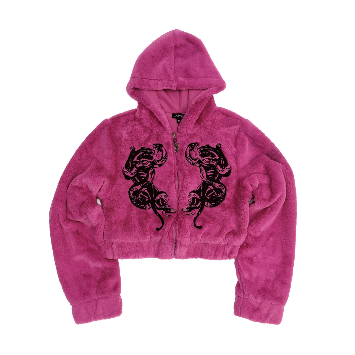 Panthers Faux Fur Hooded Jacket HOT PINK | Ed Hardy