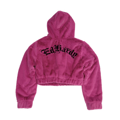 Panthers Faux Fur Hooded Jacket HOT PINK | Ed Hardy