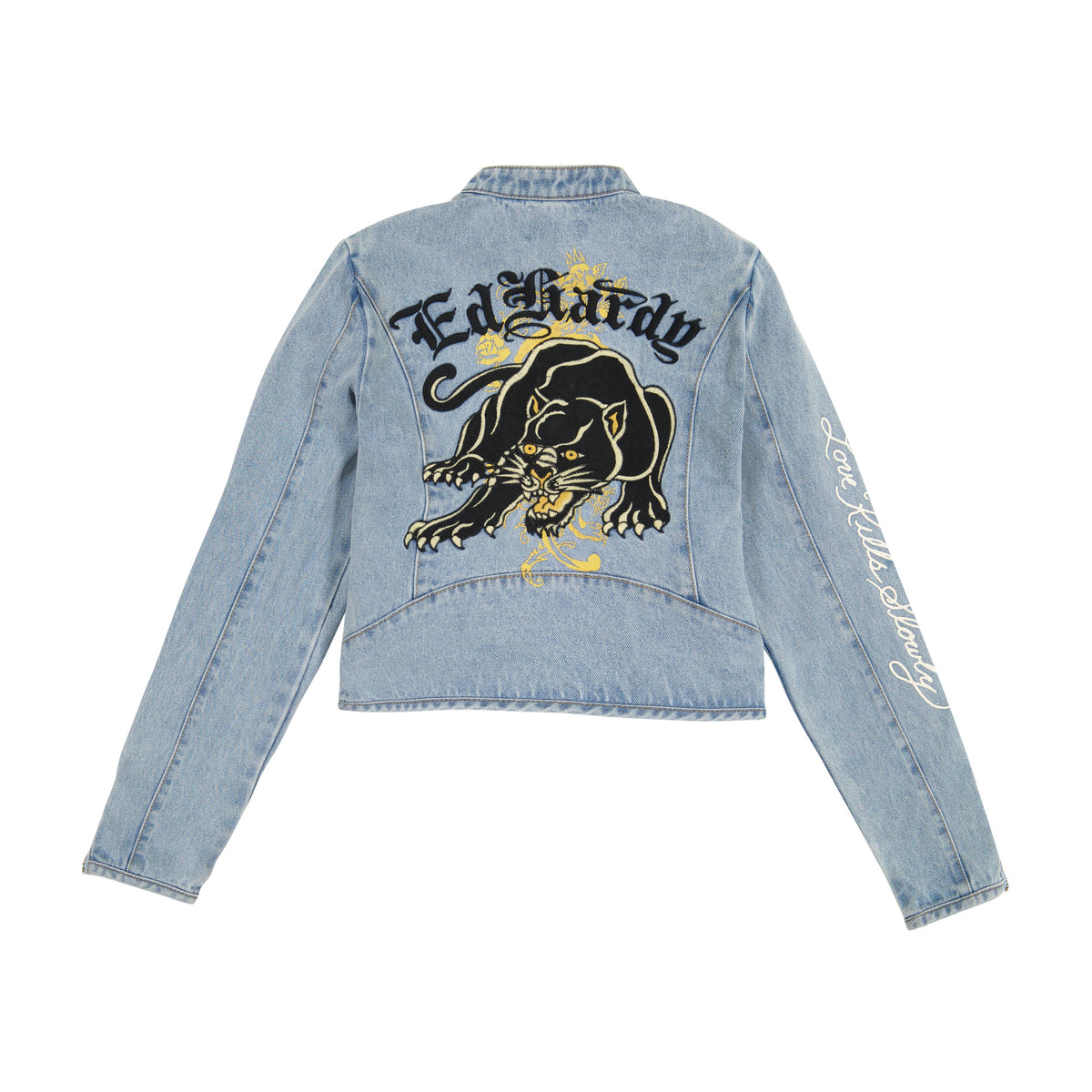 Dragon Panther Denim Moto Jacket MED TINT | Ed Hardy