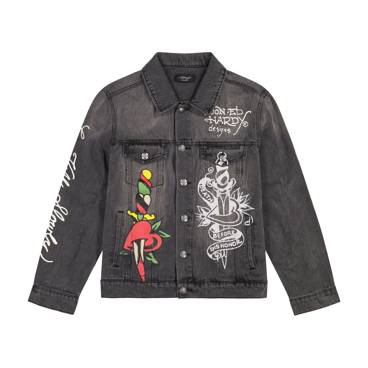 Heart Wings Unisex Trucker jacket DARK GREY | Ed Hardy