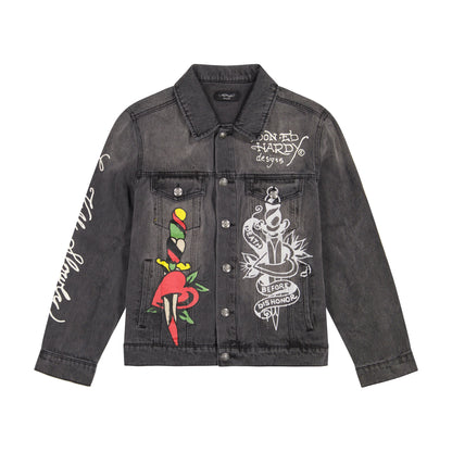 Heart Wings Unisex Trucker jacket DARK GREY | Ed Hardy