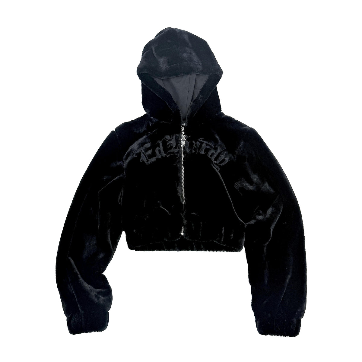 Tiger Flame Faux Fur Hooded Jacket BLACK | Ed Hardy