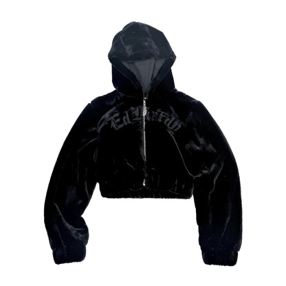 Tiger Flame Faux Fur Hooded Jacket BLACK | Ed Hardy