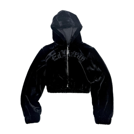 Tiger Flame Faux Fur Hooded Jacket BLACK | Ed Hardy