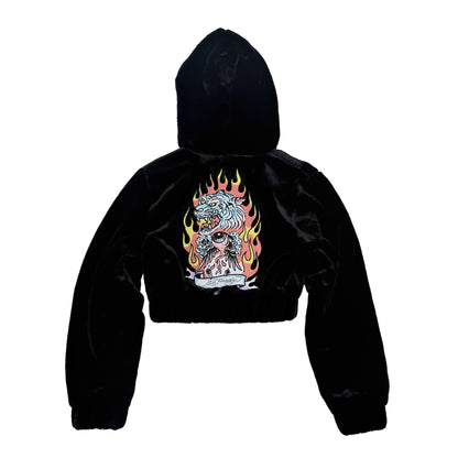 Tiger Flame Faux Fur Hooded Jacket BLACK | Ed Hardy