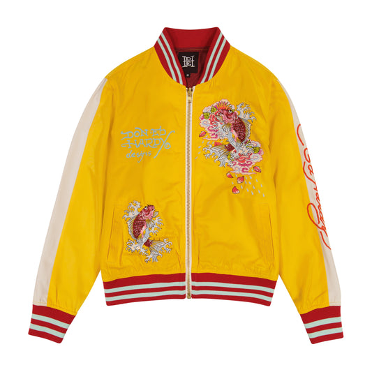 Koi Cranes Souvenir Jacket GOLD WHITE | Ed Hardy