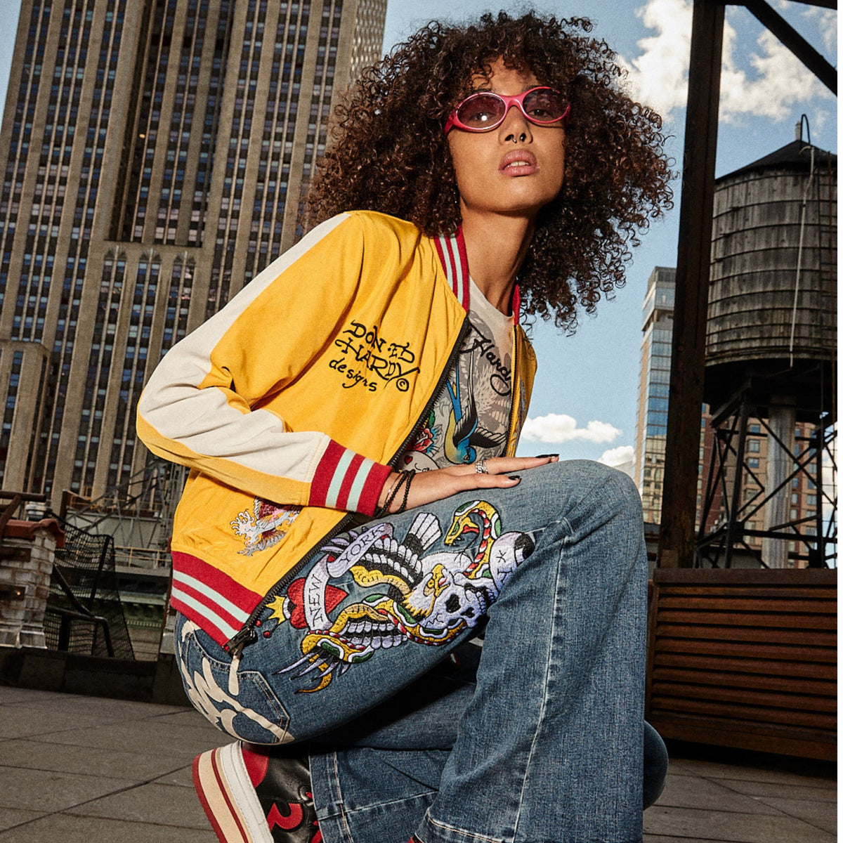 Koi Cranes Souvenir Jacket GOLD WHITE | Ed Hardy