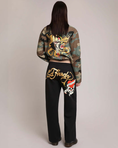 LKS Skull Black Flared Sweatpant Black | Ed Hardy