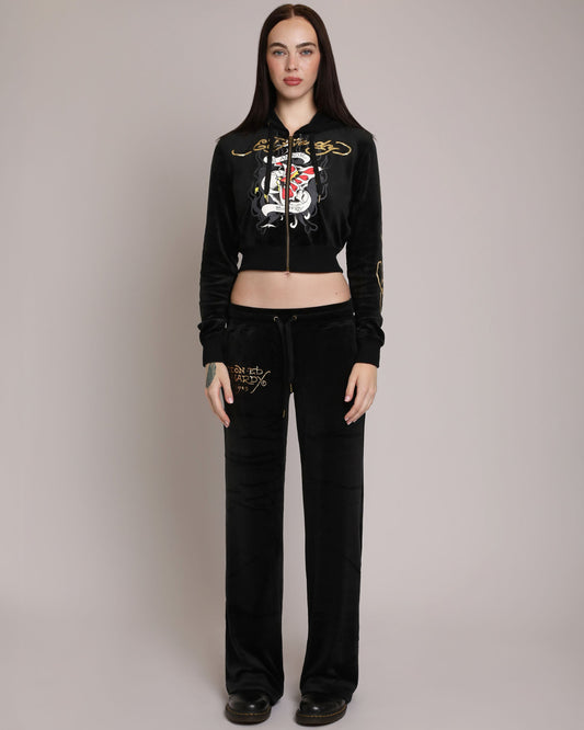 Amor Butterfly Velour Sweatpants BLACK | Ed Hardy