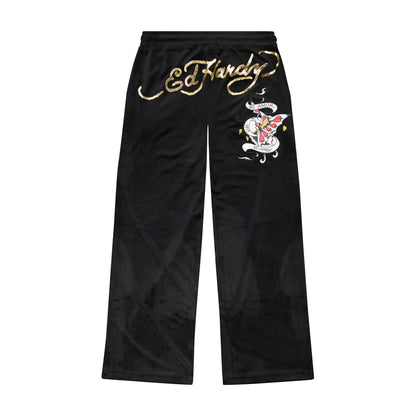 Amor Butterfly Velour Sweatpants BLACK | Ed Hardy