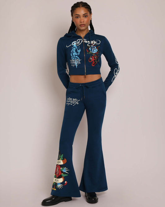 Flame Rose Boot Cut Sweatpants SAPPHIRE | Ed Hardy