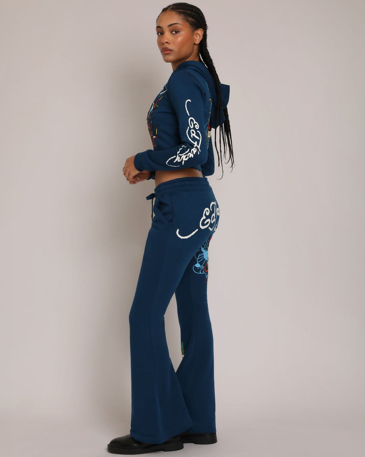 Flame Rose Boot Cut Sweatpants SAPPHIRE | Ed Hardy