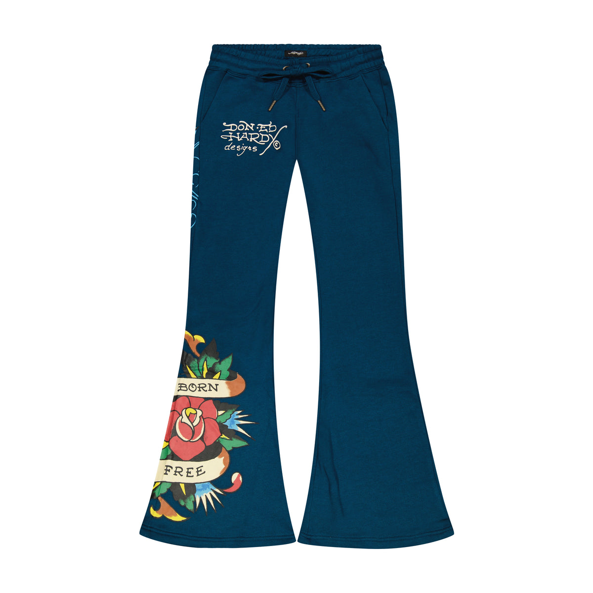 Flame Rose Boot Cut Sweatpants SAPPHIRE | Ed Hardy