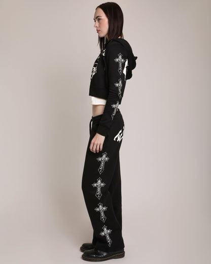 Black and White Crosses Sweatpants BLACK | Ed Hardy