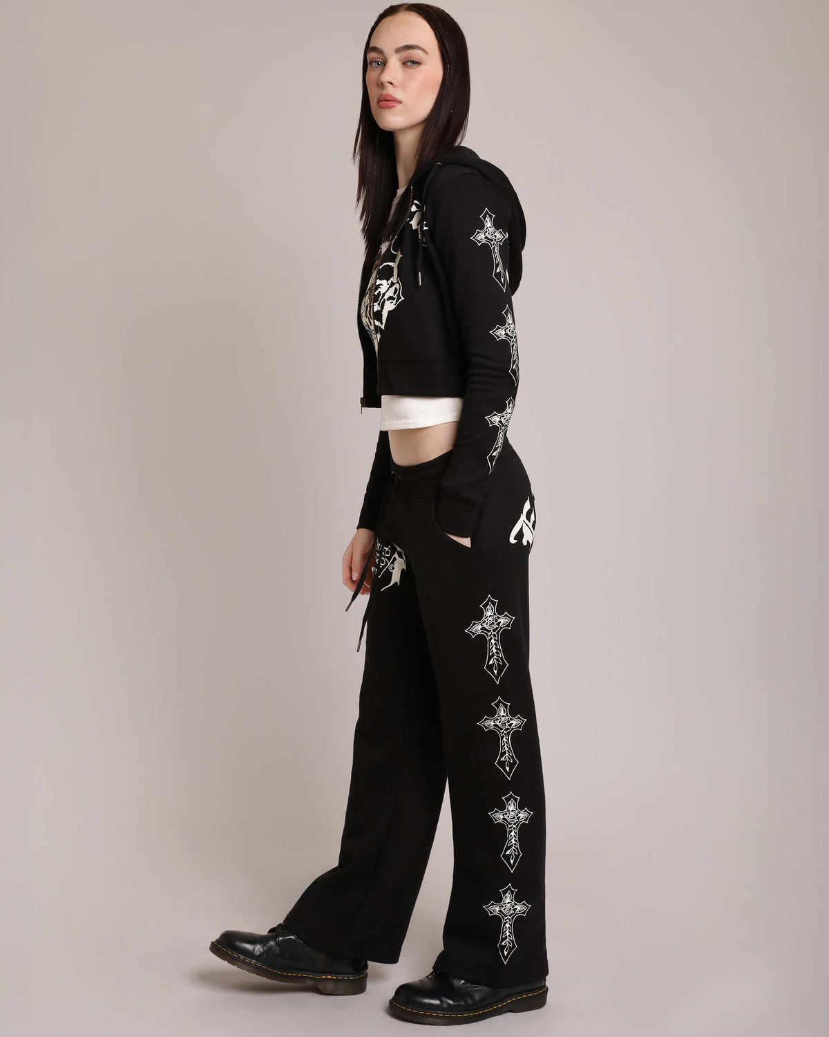 Black and White Crosses Sweatpants BLACK | Ed Hardy