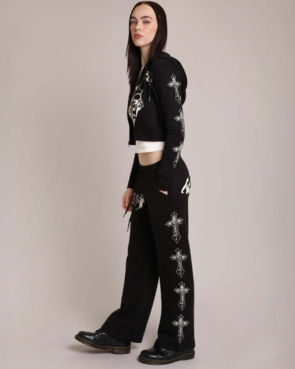 Black and White Crosses Sweatpants BLACK | Ed Hardy