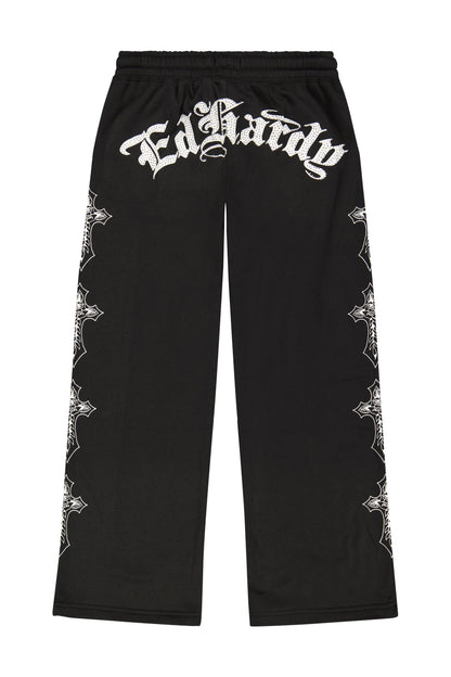 Black and White Crosses Sweatpants BLACK | Ed Hardy