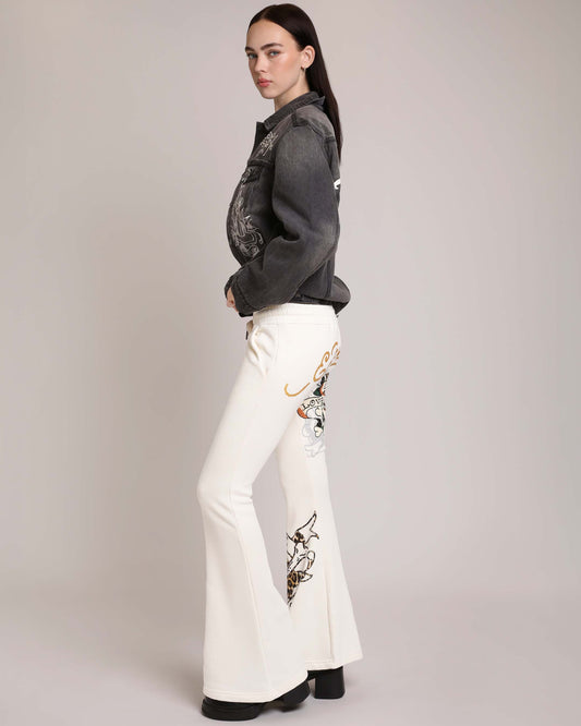 LKS Skull Boot Cut Sweatpants IVORY | Ed Hardy