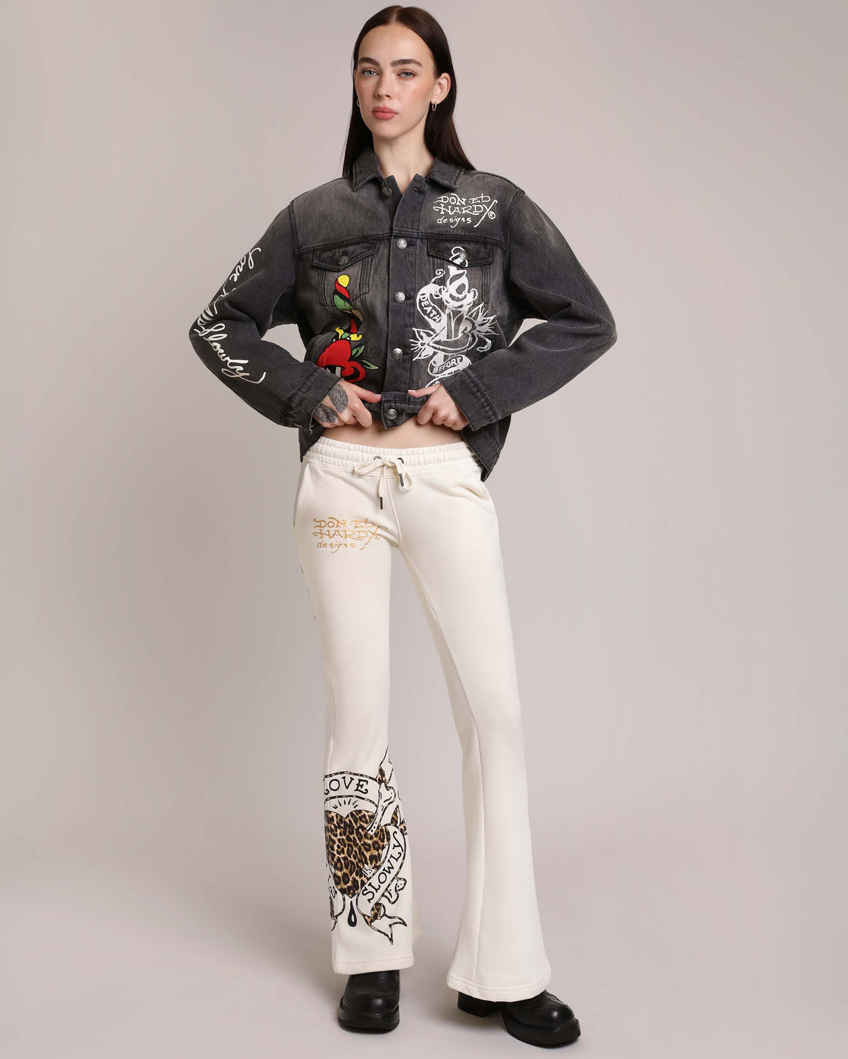 LKS Skull Boot Cut Sweatpants IVORY | Ed Hardy