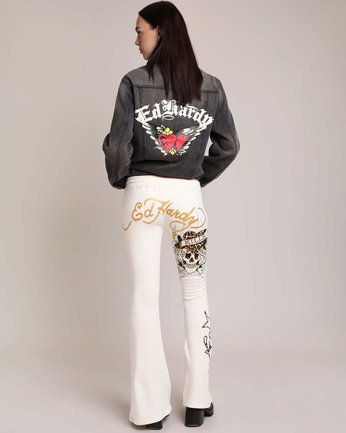 LKS Skull Boot Cut Sweatpants IVORY | Ed Hardy