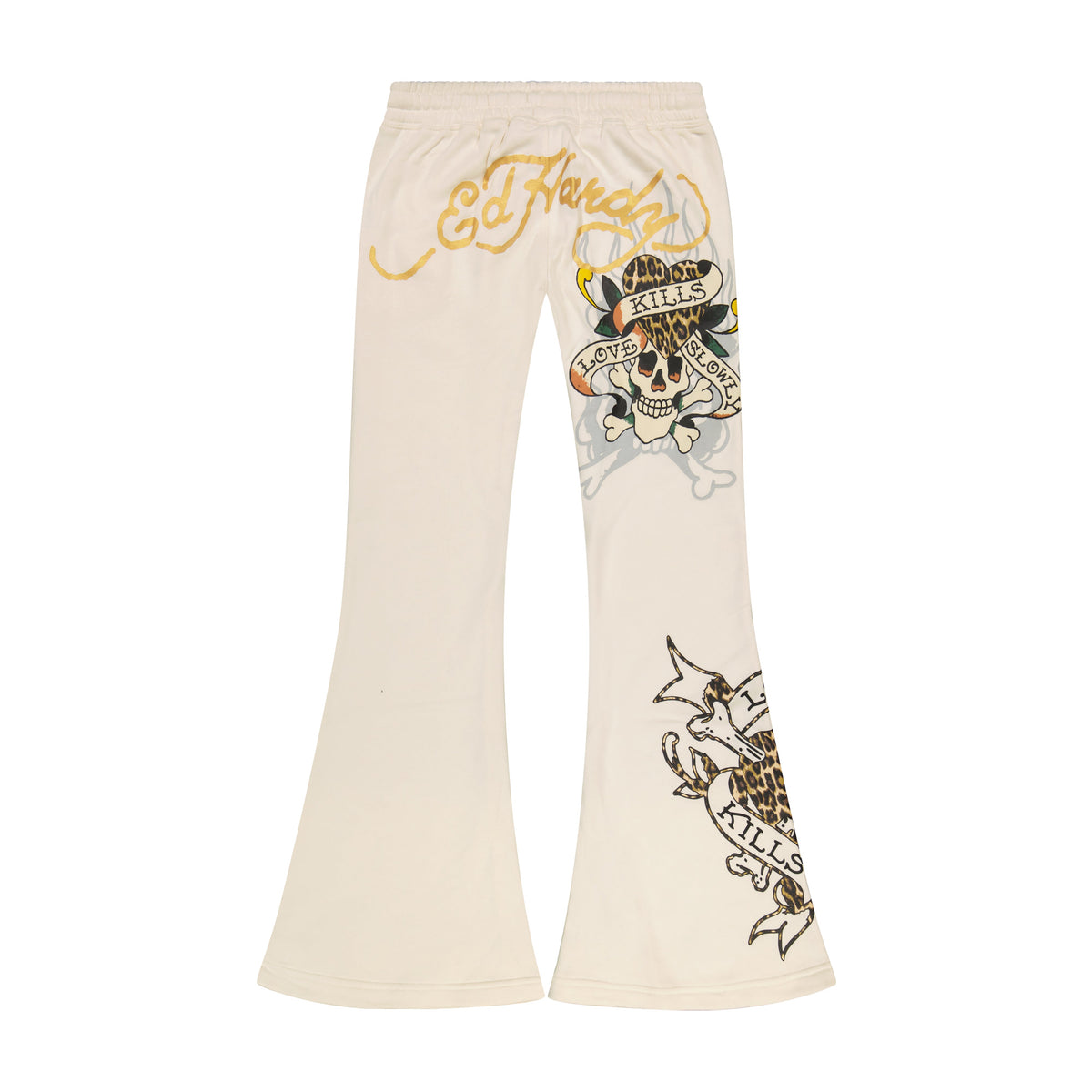 LKS Skull Boot Cut Sweatpants IVORY | Ed Hardy